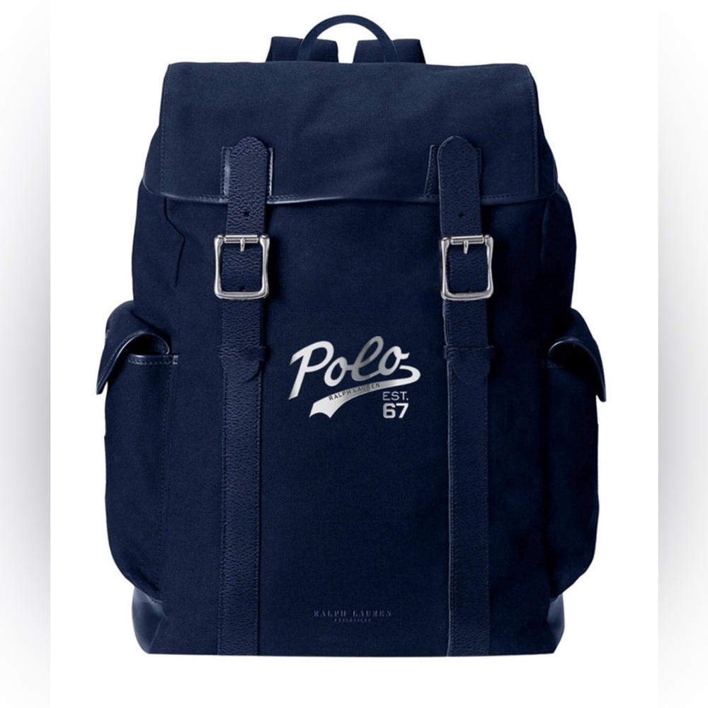 Polo by Ralph Lauren Navy Canvas Flap Backpack with Buckle Detail